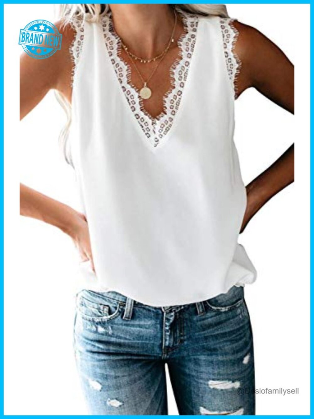 Sexy Lace Trim Sleeveless V-Neck Cami Tank Top Summer